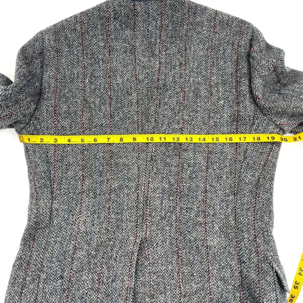 Lands End Harris Tweed Blazer Mens 38R Grey Herringbone Scottish Wool Sport Coat